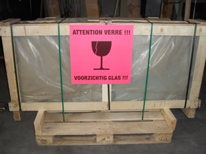 Waarschuwingsstikker voor transport glazen